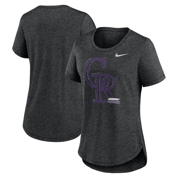 Women's Nike Heather Black Colorado Rockies Touch Tri-Blend T-Shirt M - Picture 1 of 3